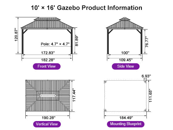 PURPLE LEAF Hardtop Gazebo for Patio Wood Grain Aluminum Frame Awning with Netting