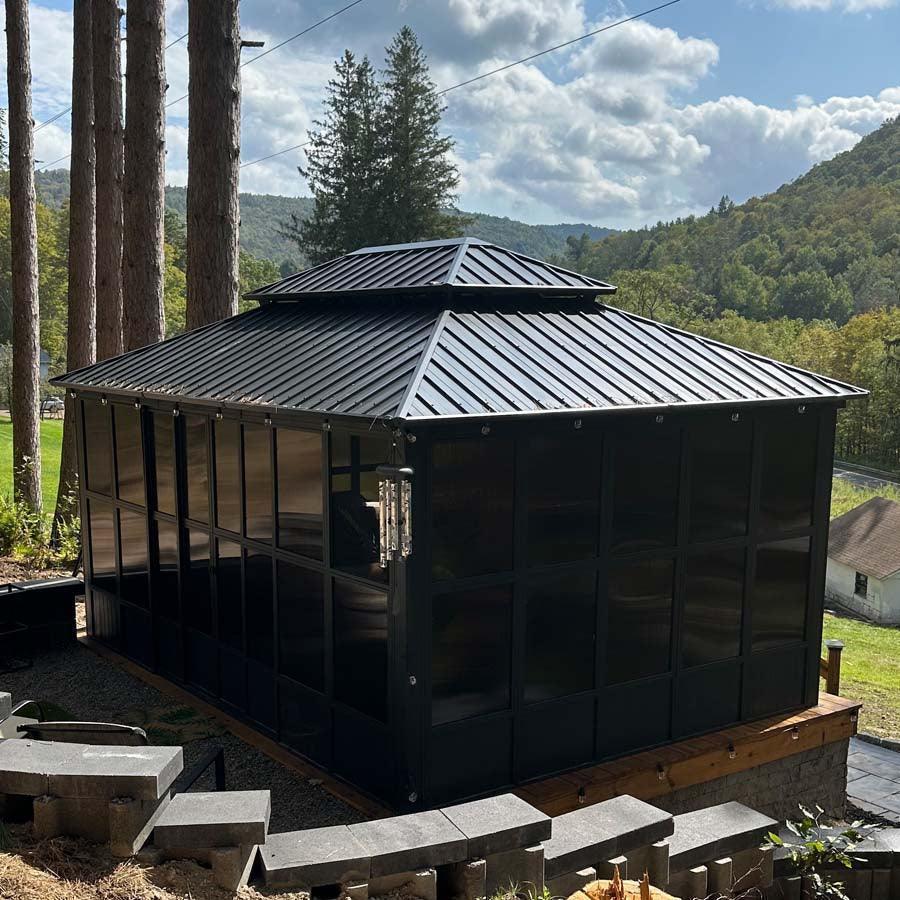 PURPLE LEAF Sunroom Hardtop Gazebo Solarium Grey Galvanized Steel Double Roof All-Weather Aluminum Outdoor Screen House