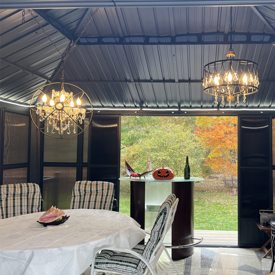 PURPLE LEAF Sunroom Hardtop Gazebo Solarium Grey Galvanized Steel Double Roof All-Weather Aluminum Outdoor Screen House