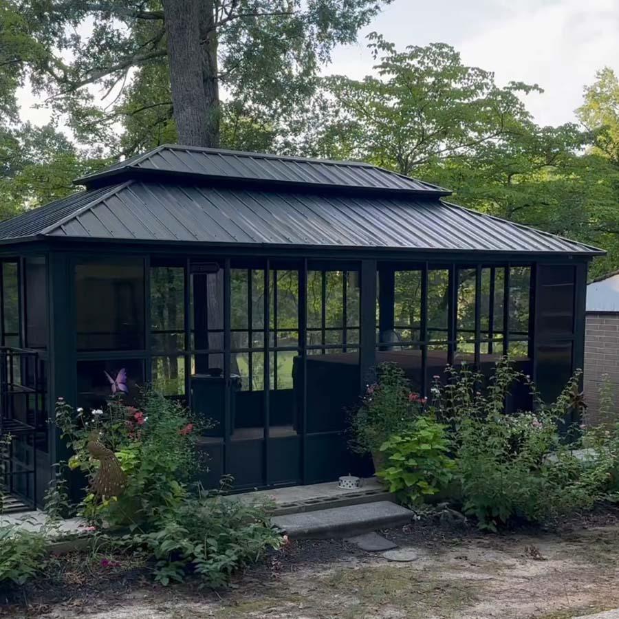 PURPLE LEAF Sunroom Hardtop Gazebo Solarium Grey Galvanized Steel Double Roof All-Weather Aluminum Outdoor Screen House