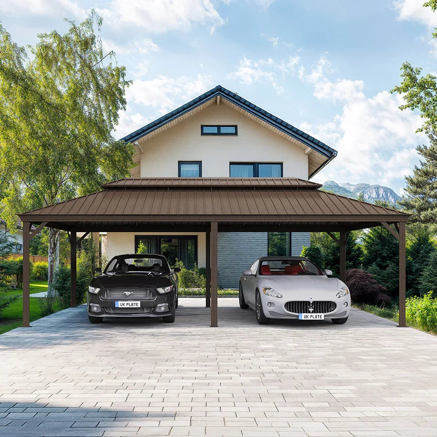 PURPLE LEAF Outdoor Metal Carport Gazebo Bronze Steel Roof Aluminum Frame Shelter for Parking