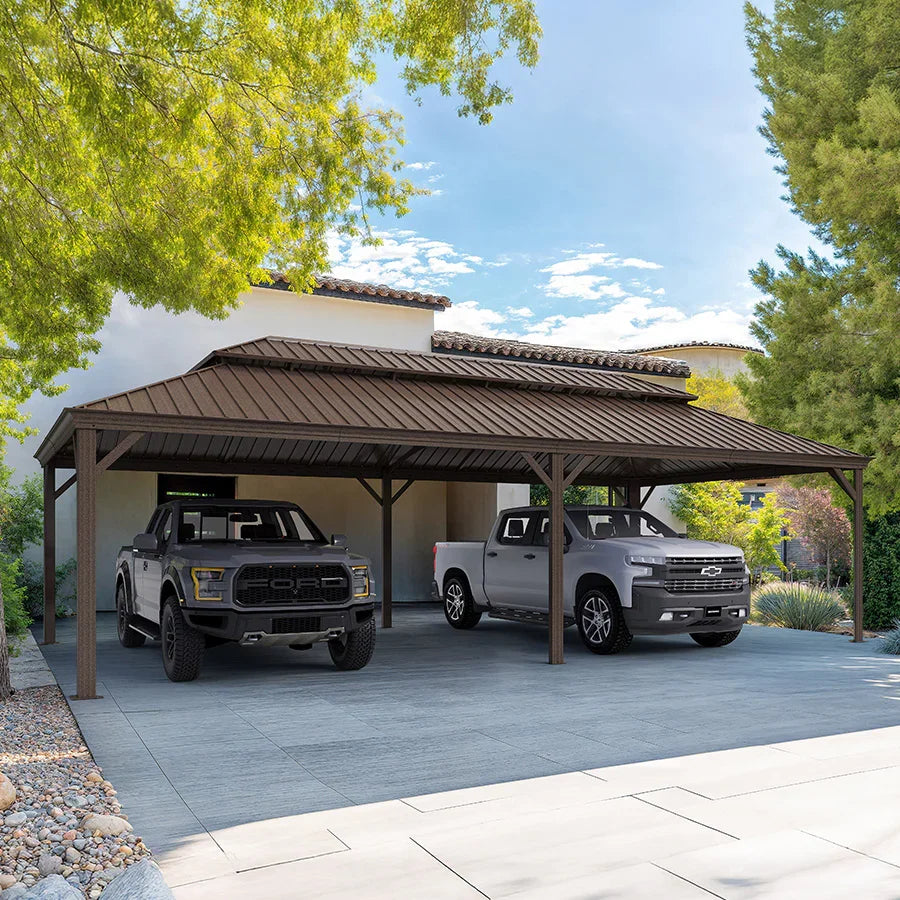 PURPLE LEAF Outdoor Metal Carport Gazebo Bronze Steel Roof Aluminum Frame Shelter for Parking