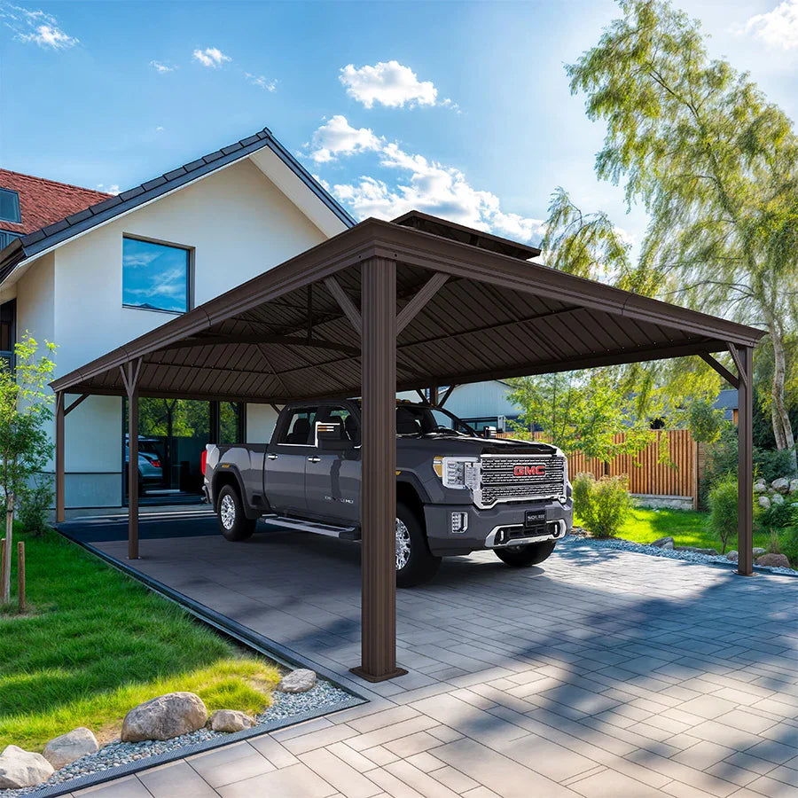 PURPLE LEAF Outdoor Metal Carport Gazebo Bronze Steel Roof Aluminum Frame Shelter for Parking