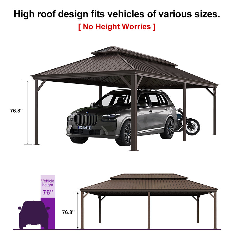 PURPLE LEAF Outdoor Metal Carport Gazebo Bronze Steel Roof Aluminum Frame Shelter for Parking