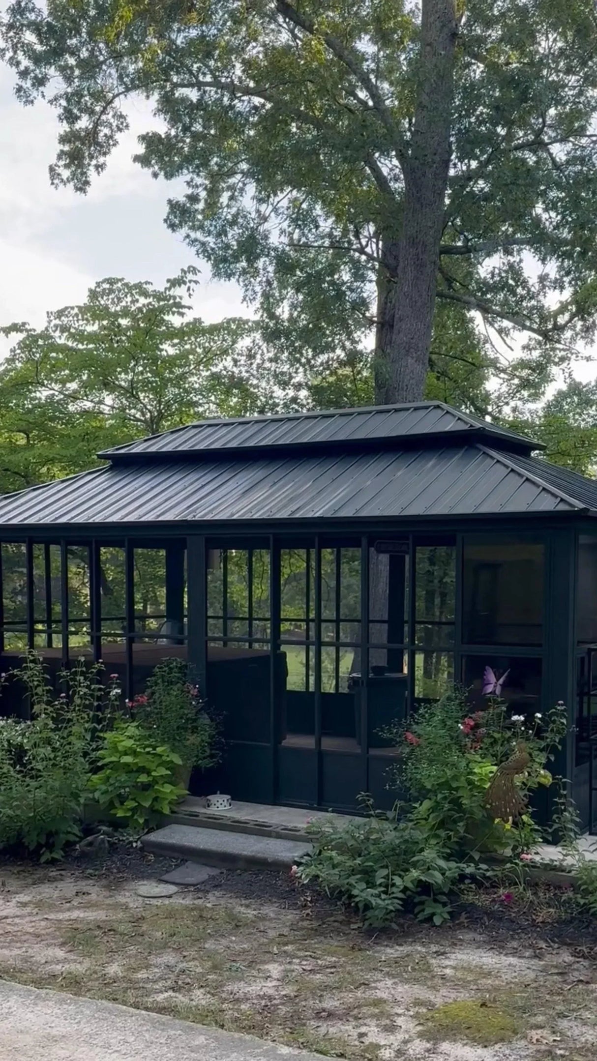 PURPLE LEAF Sunroom Hardtop Gazebo Solarium Grey Galvanized Steel Double Roof All-Weather Aluminum Outdoor Screen House