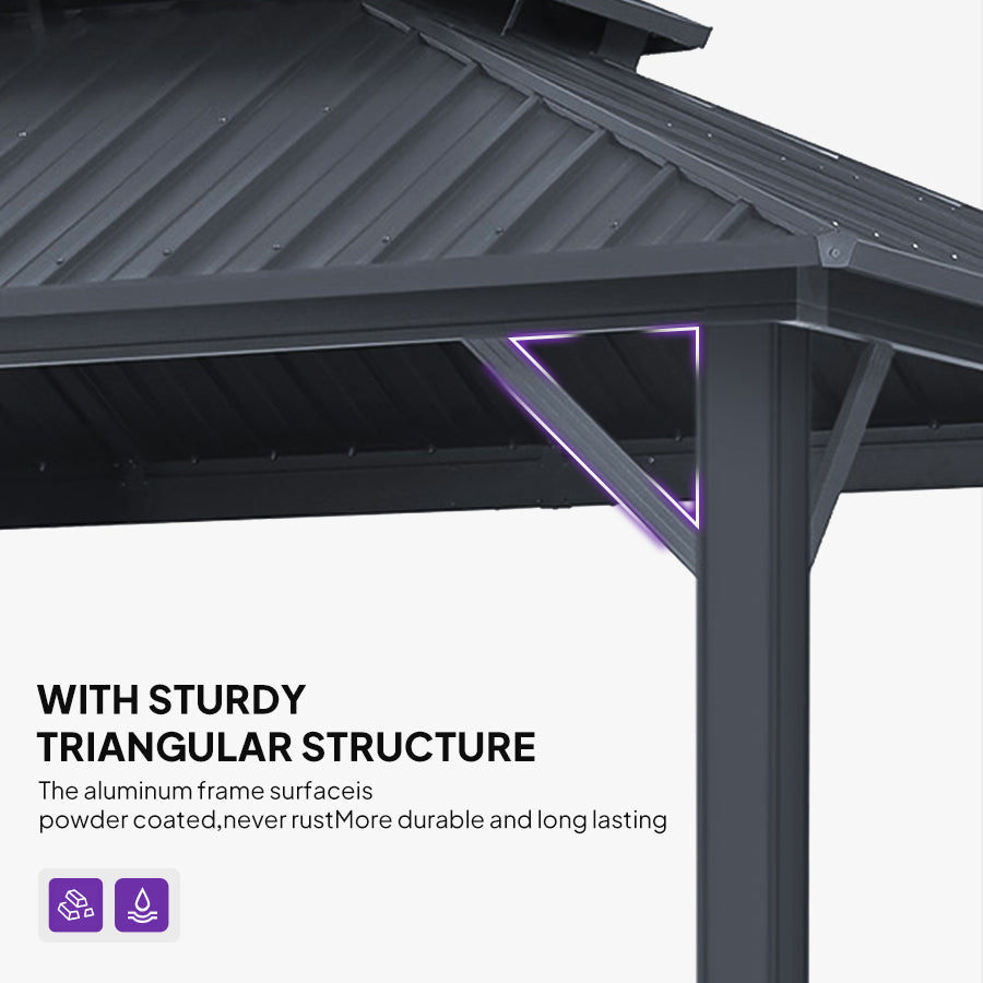 PURPLE LEAF Sunroom Hardtop Gazebo Solarium Grey Galvanized Steel Double Roof All-Weather Aluminum Outdoor Screen House