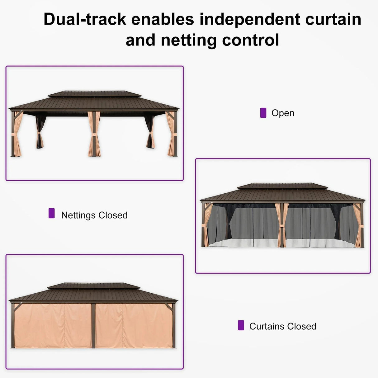 PURPLE LEAF Outdoor Metal Carport Gazebo Bronze Steel Roof Aluminum Frame Shelter for Parking