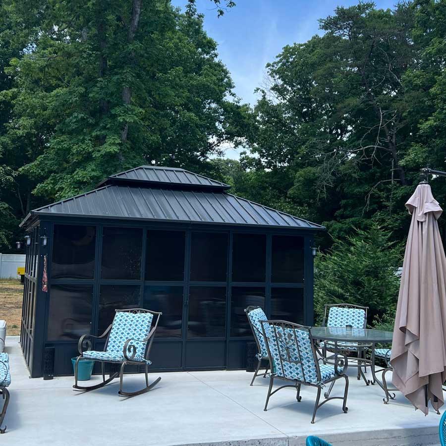 PURPLE LEAF Sunroom Hardtop Gazebo Solarium Grey Galvanized Steel Double Roof All-Weather Aluminum Outdoor Screen House
