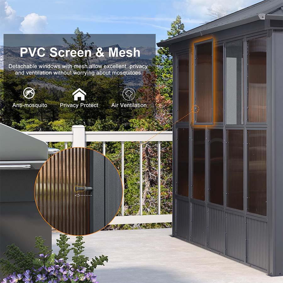 PURPLE LEAF Sunroom Hardtop Gazebo Solarium Grey Galvanized Steel Double Roof All-Weather Aluminum Outdoor Screen House