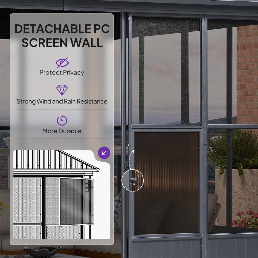 PURPLE LEAF Sunroom Hardtop Gazebo Solarium Grey Galvanized Steel Double Roof  All-Weather Aluminum Outdoor Screen House