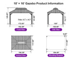 PURPLE LEAF Hardtop Gazebo for Patio Wood Grain Aluminum Frame Awning with String Lights-clear