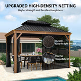 PURPLE LEAF Hardtop Gazebo for Patio Wood Grain Aluminum Frame Awning with String Lights-milky