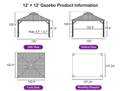 PURPLE LEAF Hardtop Gazebo for Patio Wood Grain Aluminum Frame Awning with String Lights-clear