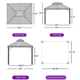 PURPLE LEAF Hardtop Gazebo for Patio Wood Grain Aluminum Frame Awning with String Lights-milky