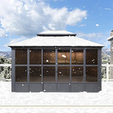 PURPLE LEAF Sunroom Hardtop Gazebo Solarium Grey Galvanized Steel Double Roof  All-Weather Aluminum Outdoor Screen House