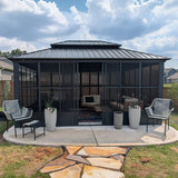 PURPLE LEAF Sunroom Hardtop Gazebo Solarium Grey Galvanized Steel Double Roof  All-Weather Aluminum Outdoor Screen House
