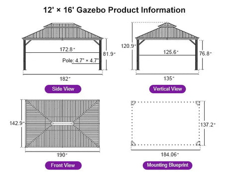 PURPLE LEAF Hardtop Gazebo for Patio Wood Grain Aluminum Frame Awning with String Lights-clear
