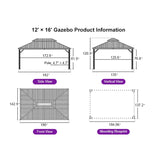 PURPLE LEAF Hardtop Gazebo for Patio Wood Grain Aluminum Frame Awning with String Lights-clear