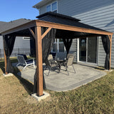 PURPLE LEAF Hardtop Gazebo for Patio Wood Grain Aluminum Frame Awning with Netting