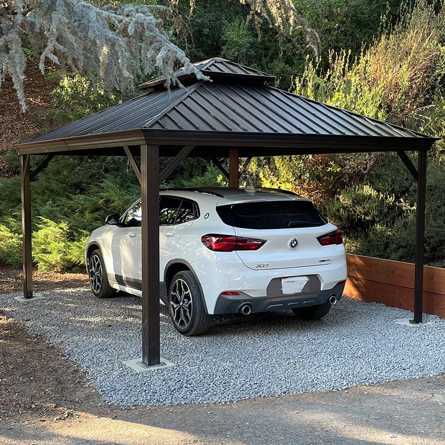 PURPLE LEAF Outdoor Metal Carport Gazebo Bronze Steel Roof Aluminum Frame Shelter for Parking