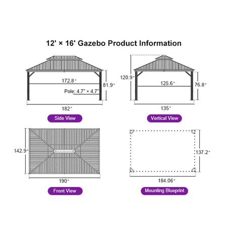 PURPLE LEAF Hardtop Gazebo for Patio Wood Grain Aluminum Frame Awning with Netting