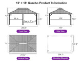 PURPLE LEAF Hardtop Gazebo for Patio Wood Grain Aluminum Frame Awning with String Lights-clear