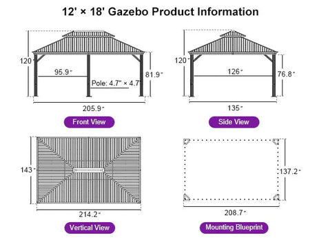 PURPLE LEAF Hardtop Gazebo for Patio Wood Grain Aluminum Frame Awning with String Lights-clear