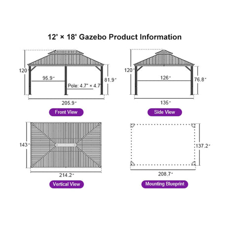 PURPLE LEAF Hardtop Gazebo for Patio Wood Grain Aluminum Frame Awning with Netting