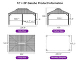 PURPLE LEAF Hardtop Gazebo for Patio Wood Grain Aluminum Frame Awning with String Lights-clear