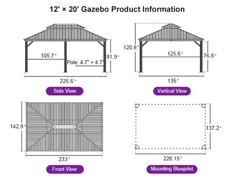 PURPLE LEAF Hardtop Gazebo for Patio Wood Grain Aluminum Frame Awning with String Lights-clear