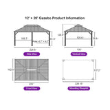 PURPLE LEAF Hardtop Gazebo for Patio Wood Grain Aluminum Frame Awning with String Lights-milky