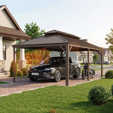 PURPLE LEAF Outdoor Metal Carport Gazebo Bronze Steel Roof Aluminum Frame Shelter for Parking
