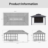 PURPLE LEAF Sunroom Hardtop Gazebo Solarium Grey Galvanized Steel Double Roof  All-Weather Aluminum Outdoor Screen House