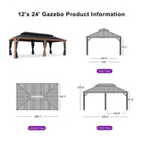 PURPLE LEAF Hardtop Gazebo for Patio Wood Grain Aluminum Frame Awning with Netting