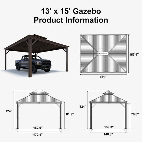 PURPLE LEAF Outdoor Metal Carport Gazebo Bronze Steel Roof Aluminum Frame Shelter for Parking