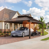 PURPLE LEAF Outdoor Metal Carport Gazebo Bronze Steel Roof Aluminum Frame Shelter for Parking