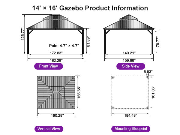 PURPLE LEAF Hardtop Gazebo for Patio Wood Grain Aluminum Frame Awning with String Lights-clear