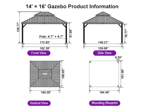 PURPLE LEAF Hardtop Gazebo for Patio Wood Grain Aluminum Frame Awning with String Lights-milky