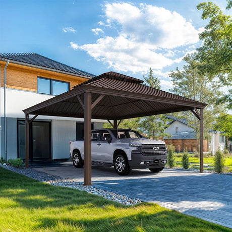 PURPLE LEAF Outdoor Metal Carport Gazebo Bronze Steel Roof Aluminum Frame Shelter for Parking