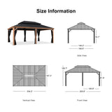 PURPLE LEAF Hardtop Gazebo for Patio Wood Grain Aluminum Frame Awning with String Lights-clear