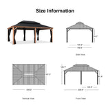 PURPLE LEAF Hardtop Gazebo for Patio Wood Grain Aluminum Frame Awning with String Lights-milky