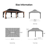 PURPLE LEAF Hardtop Gazebo for Patio Wood Grain Aluminum Frame Awning with Netting