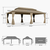 PURPLE LEAF Backyard Gazebo Champagne Hardtop Galvanized Steel Roof Awning and Upgrade Curtain with Lights-milky