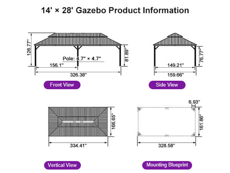 PURPLE LEAF Hardtop Gazebo for Patio Wood Grain Aluminum Frame Awning with Netting