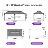 PURPLE LEAF Hardtop Gazebo for Patio Wood Grain Aluminum Frame Awning with Netting