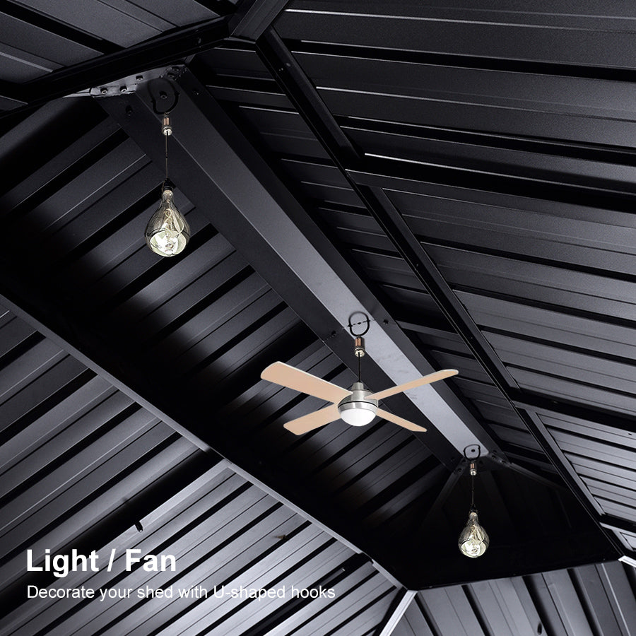 PURPLE LEAF Hardtop Gazebo for Patio Wood Grain Aluminum Frame Awning with String Lights-milky