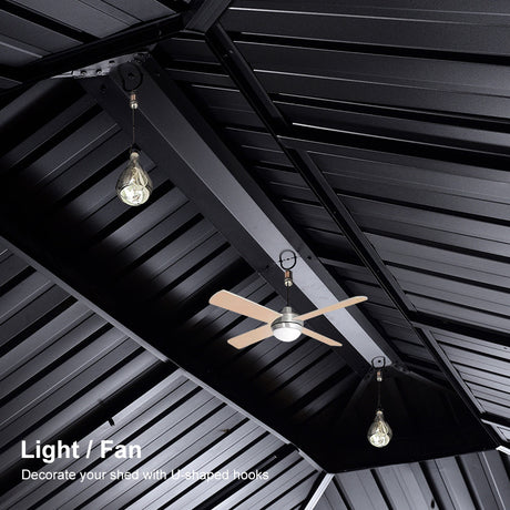 PURPLE LEAF Hardtop Gazebo for Patio Wood Grain Aluminum Frame Awning with String Lights-milky