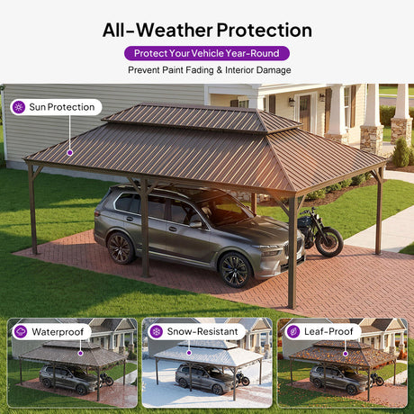PURPLE LEAF Outdoor Metal Carport Gazebo Bronze Steel Roof Aluminum Frame Shelter for Parking