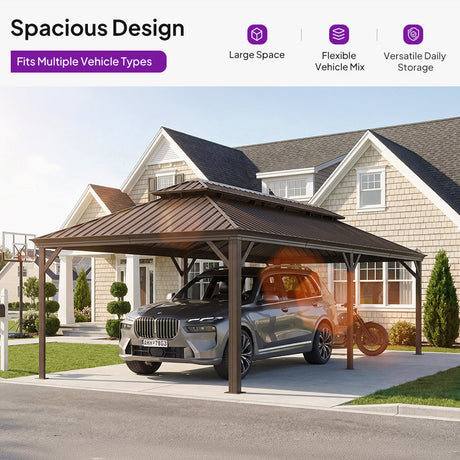 PURPLE LEAF Outdoor Metal Carport Gazebo Bronze Steel Roof Aluminum Frame Shelter for Parking