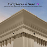 PURPLE LEAF Backyard Gazebo Champagne Hardtop Galvanized Steel Roof Awning and Upgrade Curtain with Lights-milky